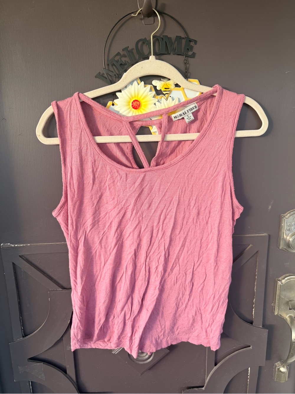 Moral Fiber Rose Pink Sleeveless Tank with Keyhole Back